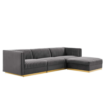 Modway Sanguine Channel Tufted Performance Velvet 4-Piece Modular Sectional Sofa FredCo