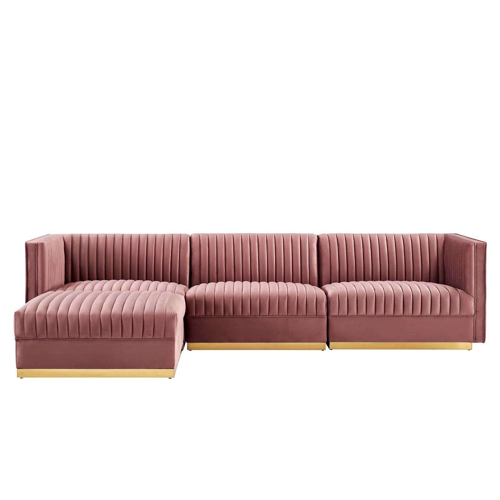 Modway Sanguine Channel Tufted Performance Velvet 4-Piece Modular Sectional Sofa FredCo