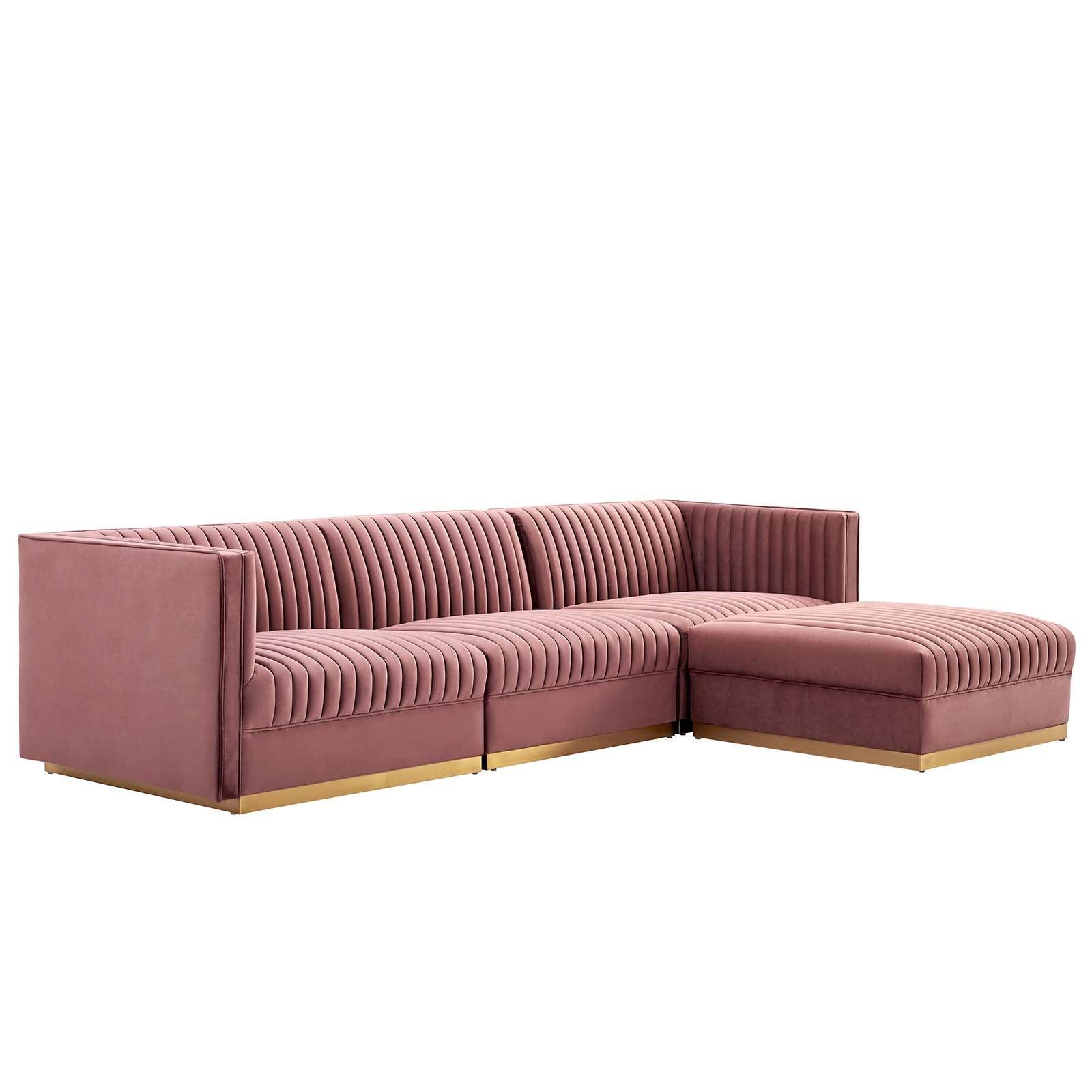 Modway Sanguine Channel Tufted Performance Velvet 4-Piece Modular Sectional Sofa FredCo