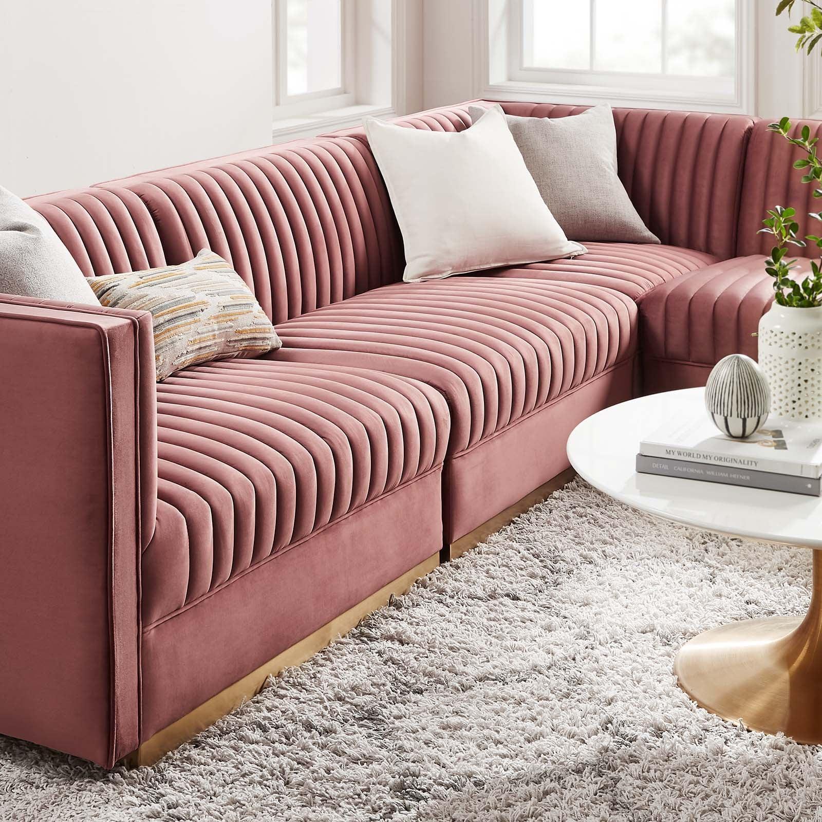 Modway Sanguine Channel Tufted Performance Velvet 4-Piece Right-Facing Modular Sectional Sofa FredCo