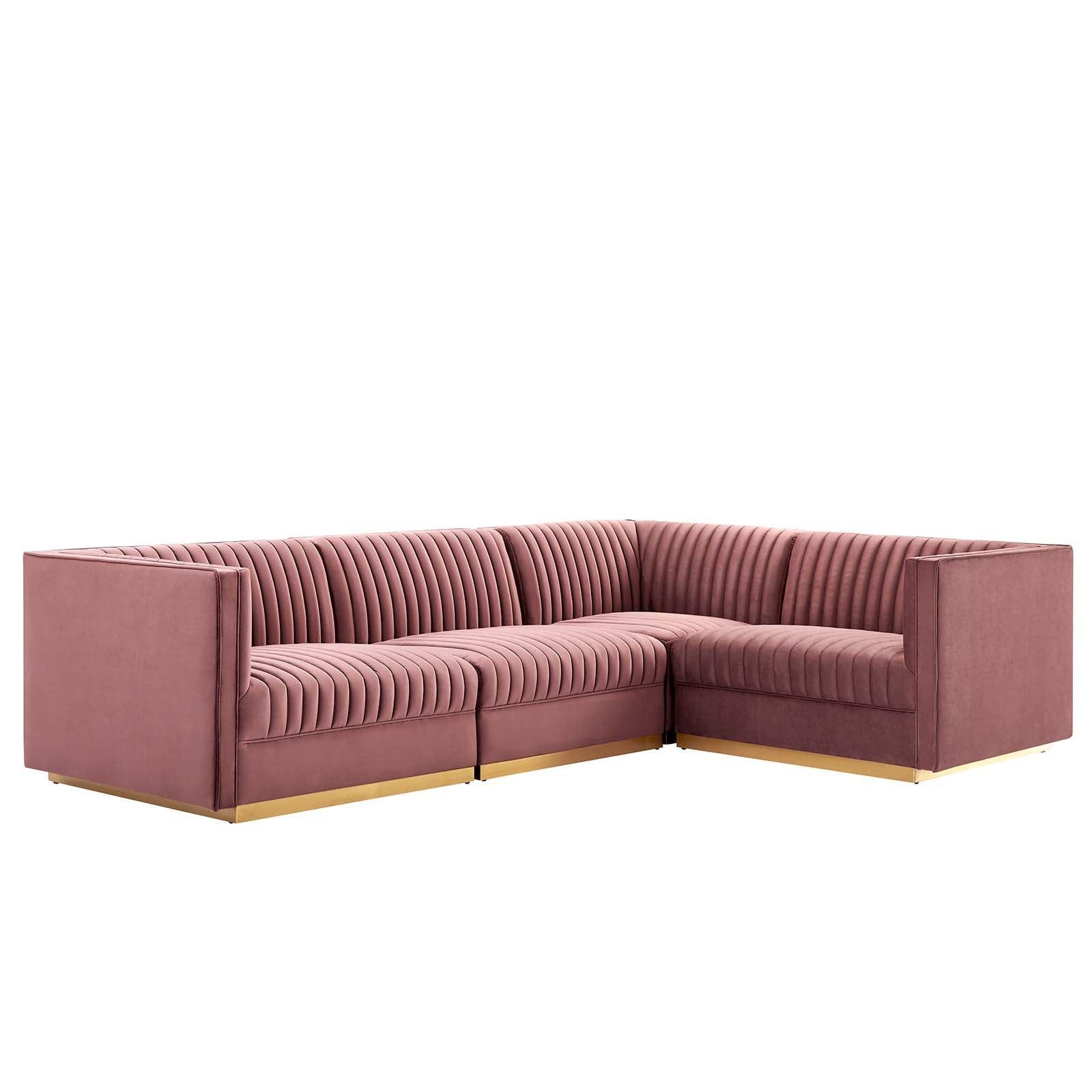 Modway Sanguine Channel Tufted Performance Velvet 4-Piece Right-Facing Modular Sectional Sofa FredCo