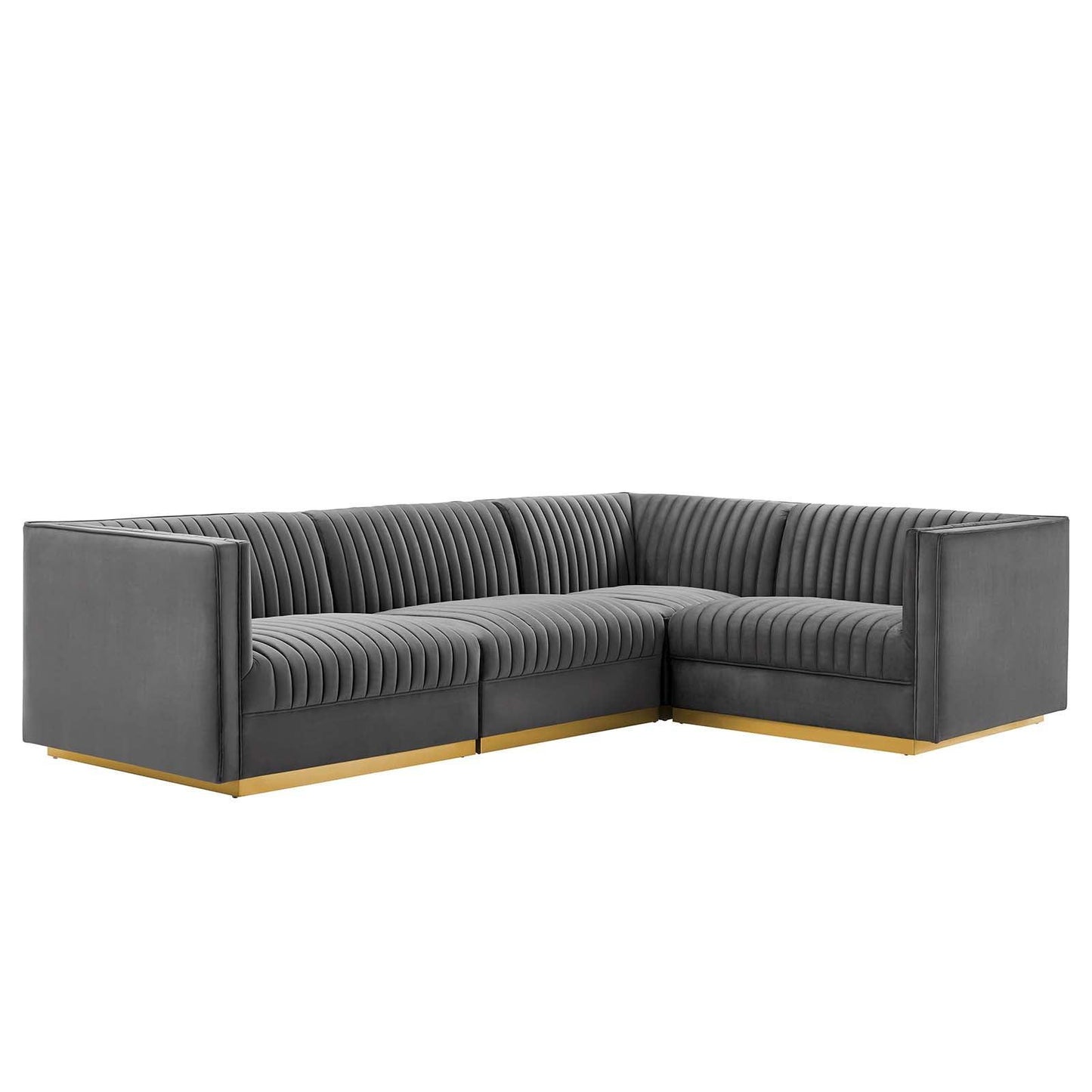 Modway Sanguine Channel Tufted Performance Velvet 4-Piece Right-Facing Modular Sectional Sofa FredCo