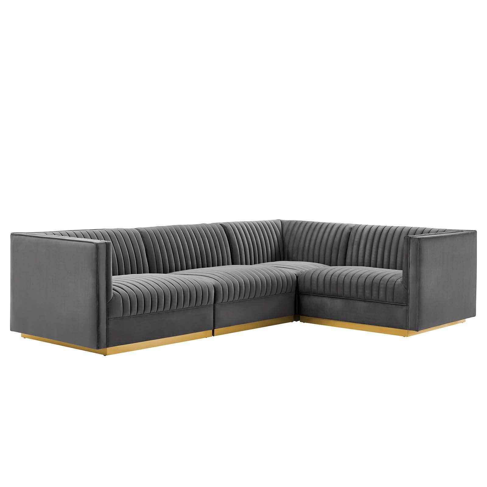 Modway Sanguine Channel Tufted Performance Velvet 4-Piece Right-Facing Modular Sectional Sofa FredCo