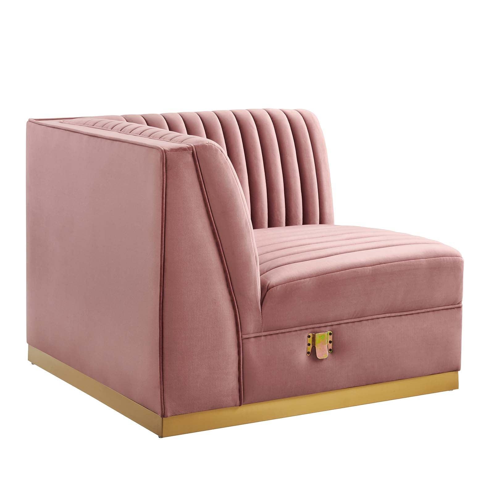 Modway Sanguine Channel Tufted Performance Velvet 4-Piece Right-Facing Modular Sectional Sofa FredCo