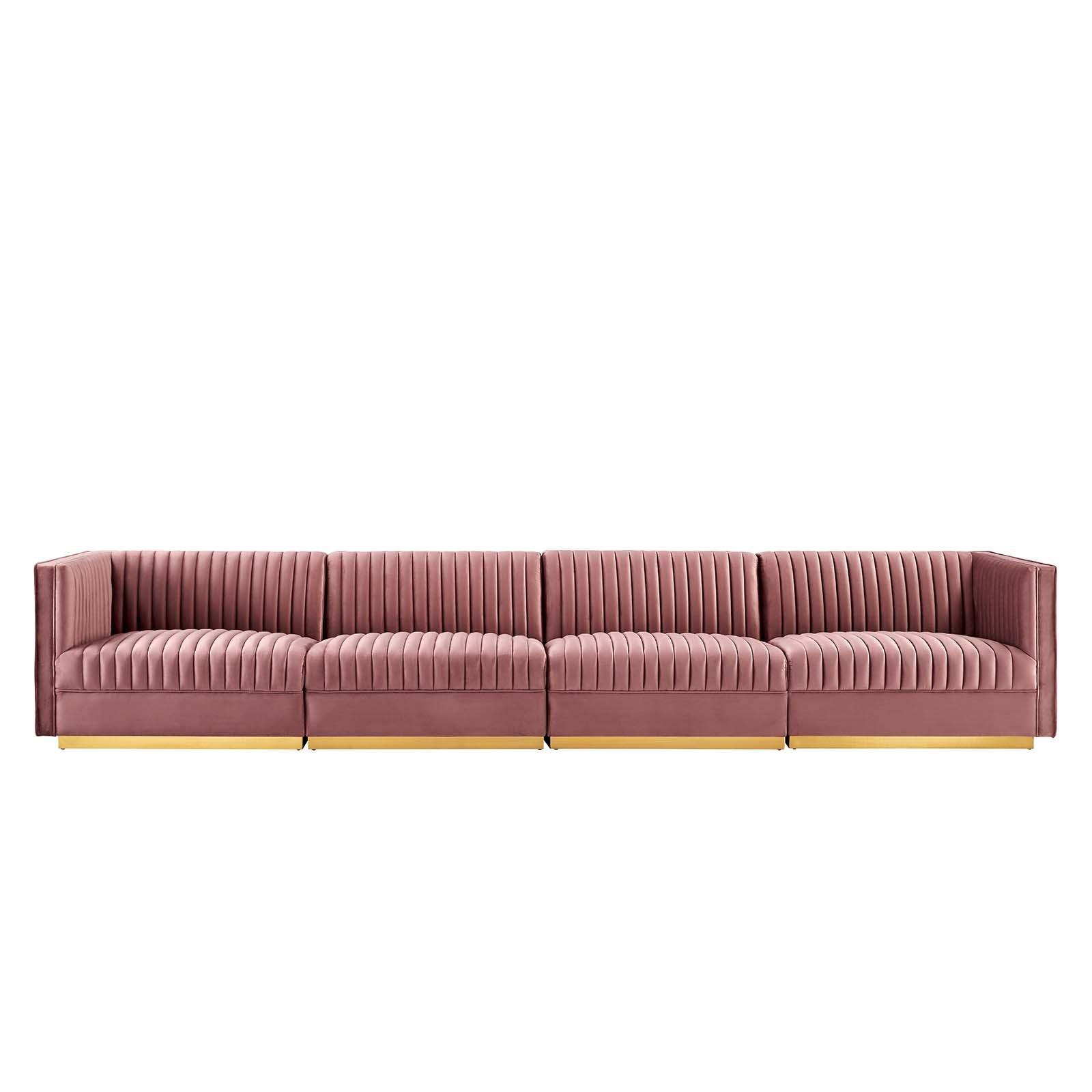 Modway Sanguine Channel Tufted Performance Velvet 4-Seat Modular Sectional Sofa FredCo