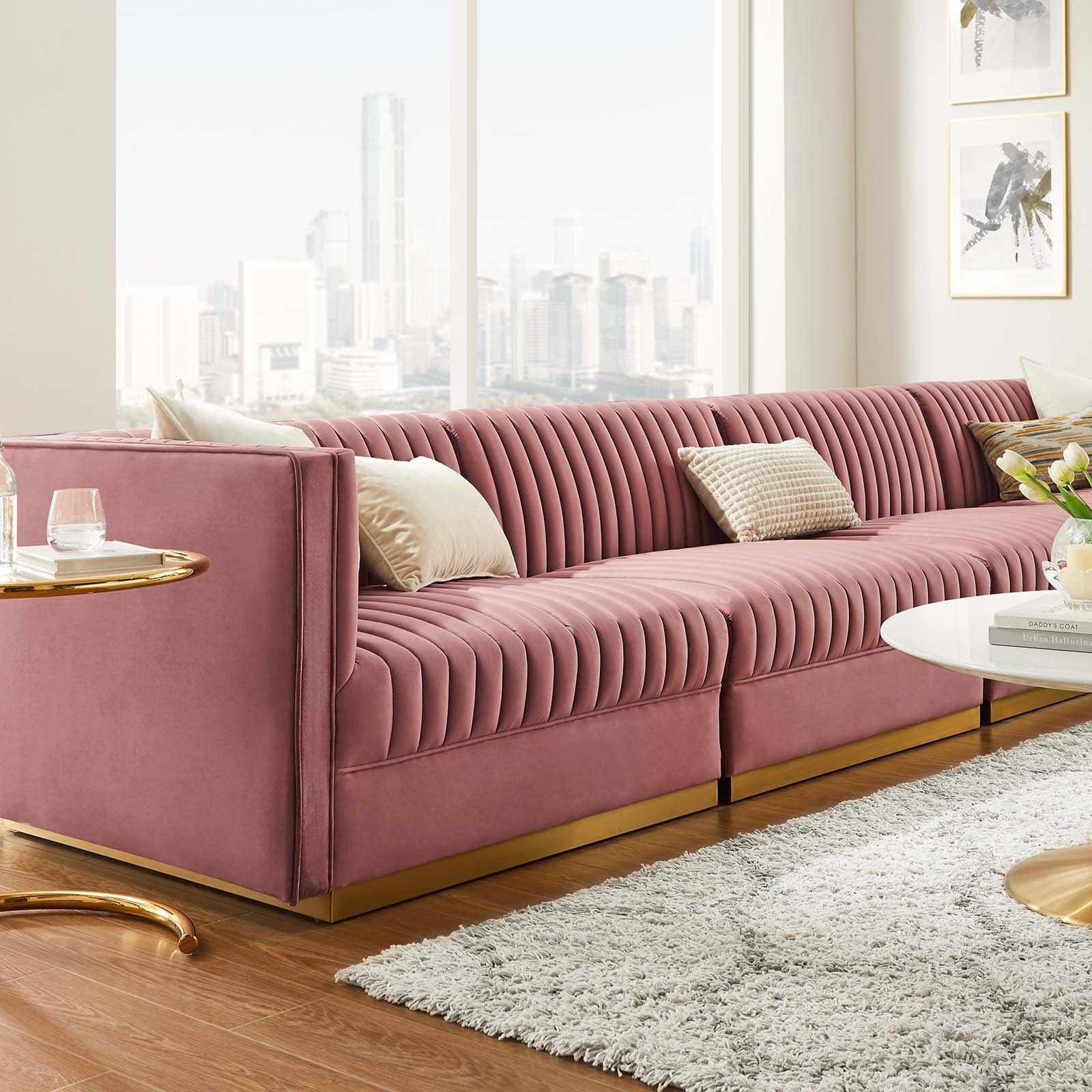 Modway Sanguine Channel Tufted Performance Velvet 4-Seat Modular Sectional Sofa FredCo