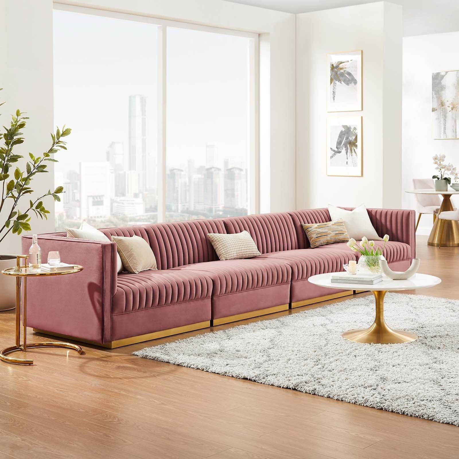 Modway Sanguine Channel Tufted Performance Velvet 4-Seat Modular Sectional Sofa FredCo
