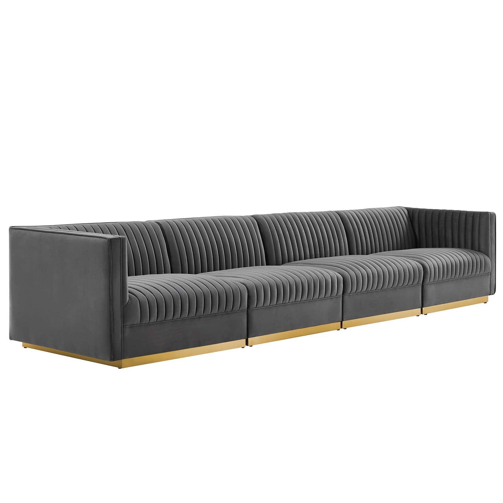 Modway Sanguine Channel Tufted Performance Velvet 4-Seat Modular Sectional Sofa FredCo