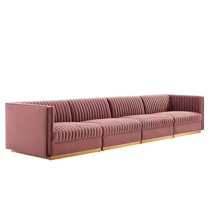 Modway Sanguine Channel Tufted Performance Velvet 4-Seat Modular Sectional Sofa FredCo