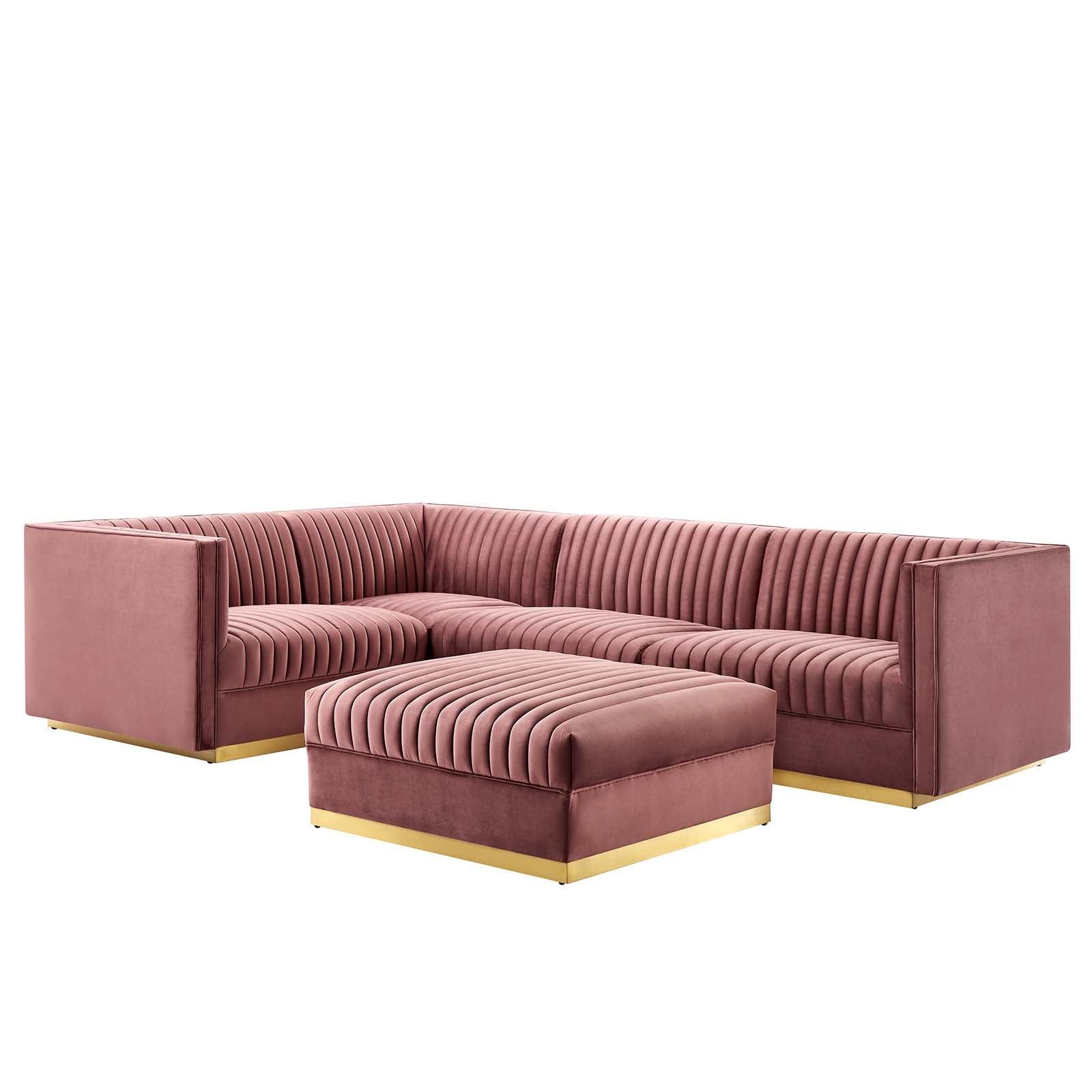 Modway Sanguine Channel Tufted Performance Velvet 5-Piece Left-Facing Modular Sectional Sofa FredCo
