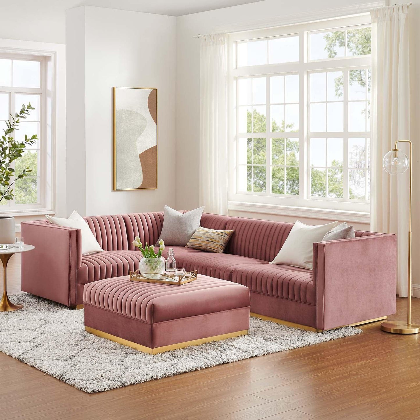 Modway Sanguine Channel Tufted Performance Velvet 5-Piece Left-Facing Modular Sectional Sofa FredCo