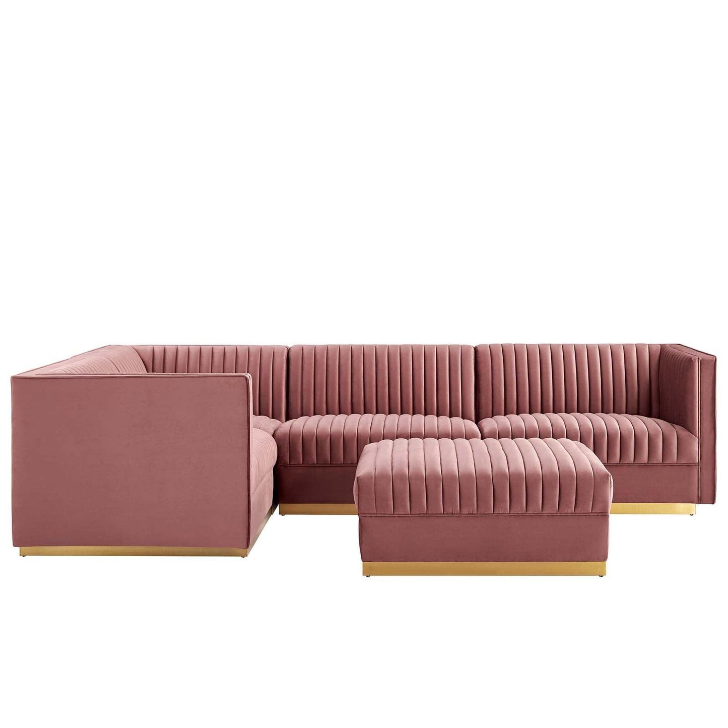 Modway Sanguine Channel Tufted Performance Velvet 5-Piece Left-Facing Modular Sectional Sofa FredCo