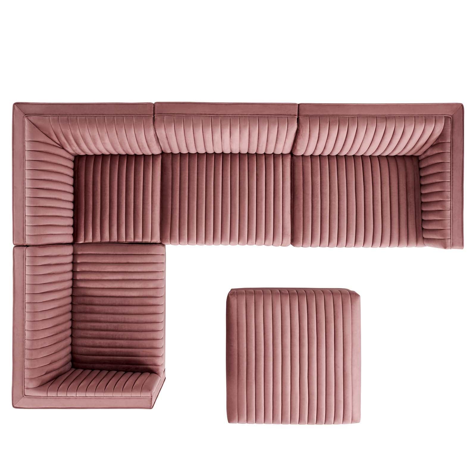 Modway Sanguine Channel Tufted Performance Velvet 5-Piece Left-Facing Modular Sectional Sofa FredCo
