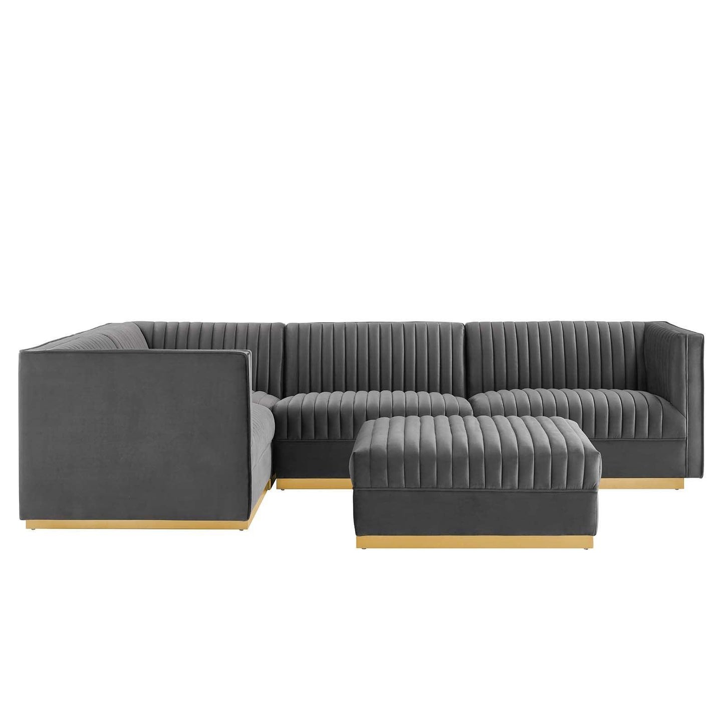Modway Sanguine Channel Tufted Performance Velvet 5-Piece Left-Facing Modular Sectional Sofa FredCo
