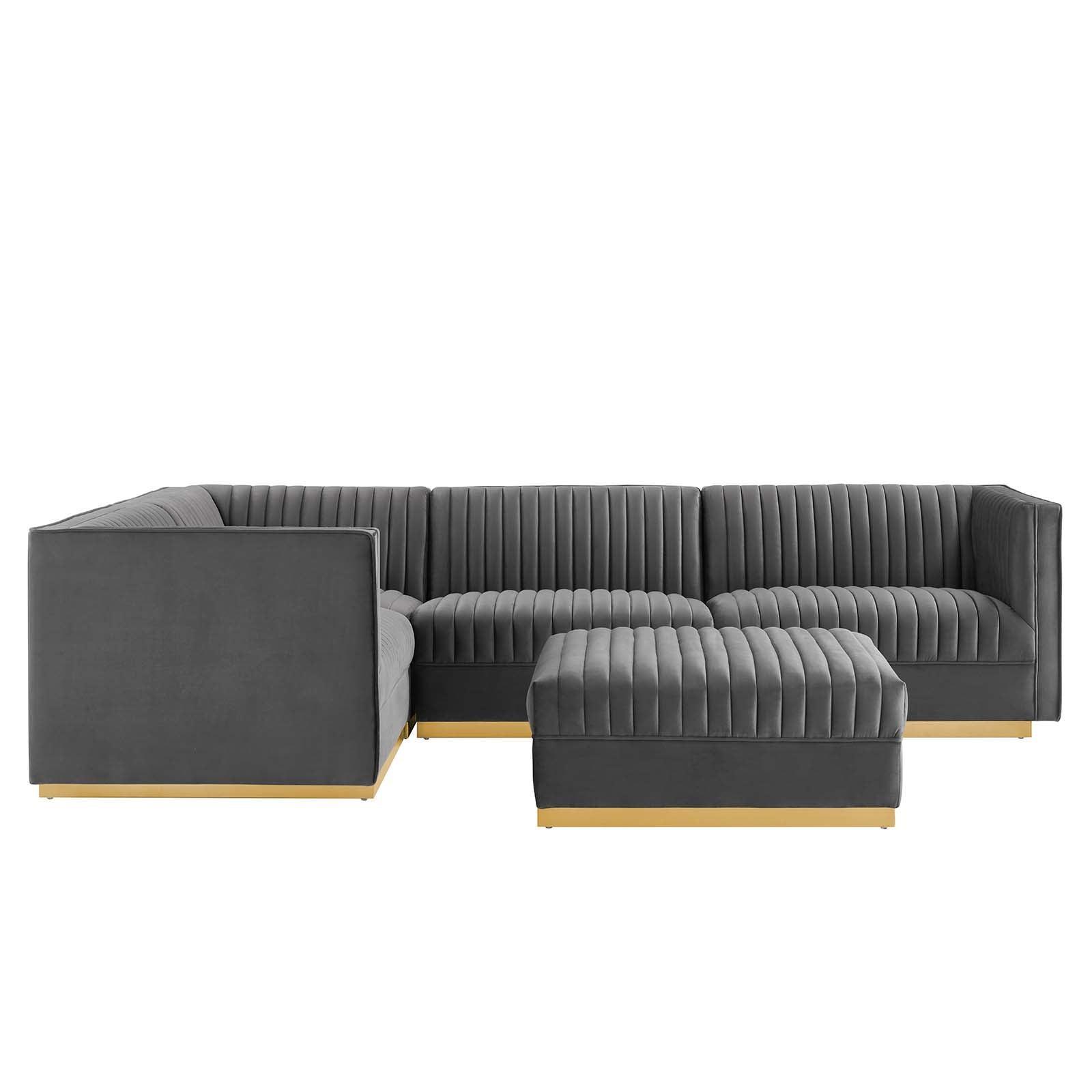 Modway Sanguine Channel Tufted Performance Velvet 5-Piece Left-Facing Modular Sectional Sofa FredCo