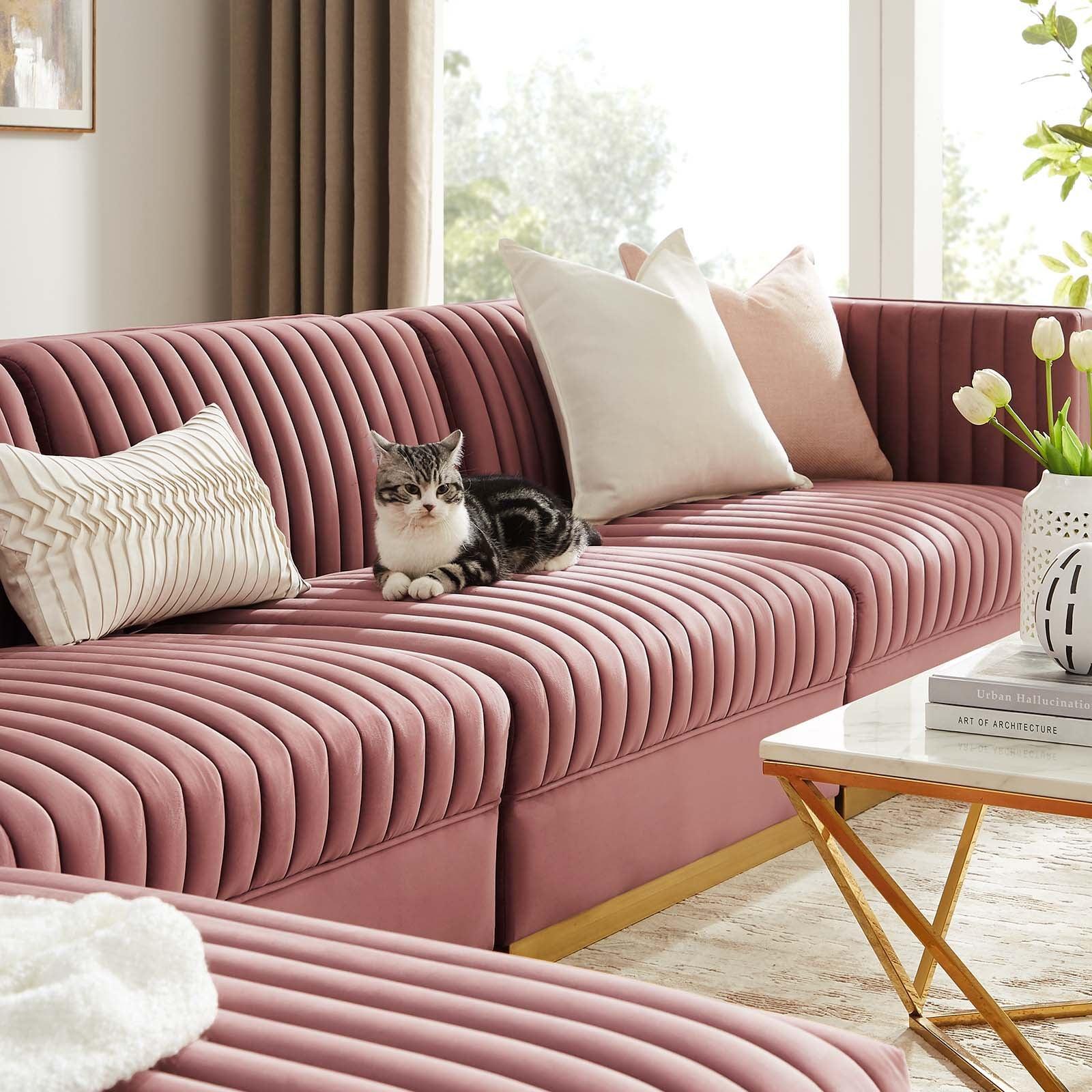 Modway Sanguine Channel Tufted Performance Velvet 5-Piece Modular Sectional Sofa FredCo