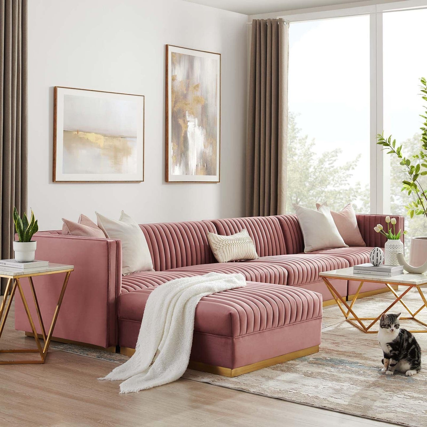 Modway Sanguine Channel Tufted Performance Velvet 5-Piece Modular Sectional Sofa FredCo