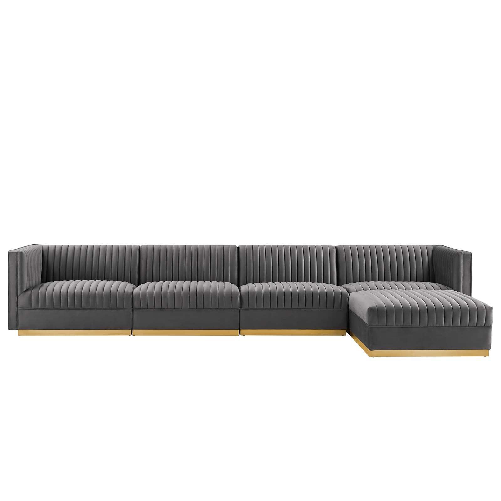 Modway Sanguine Channel Tufted Performance Velvet 5-Piece Modular Sectional Sofa FredCo