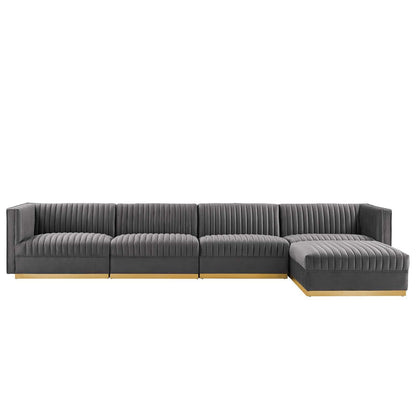 Modway Sanguine Channel Tufted Performance Velvet 5-Piece Modular Sectional Sofa FredCo