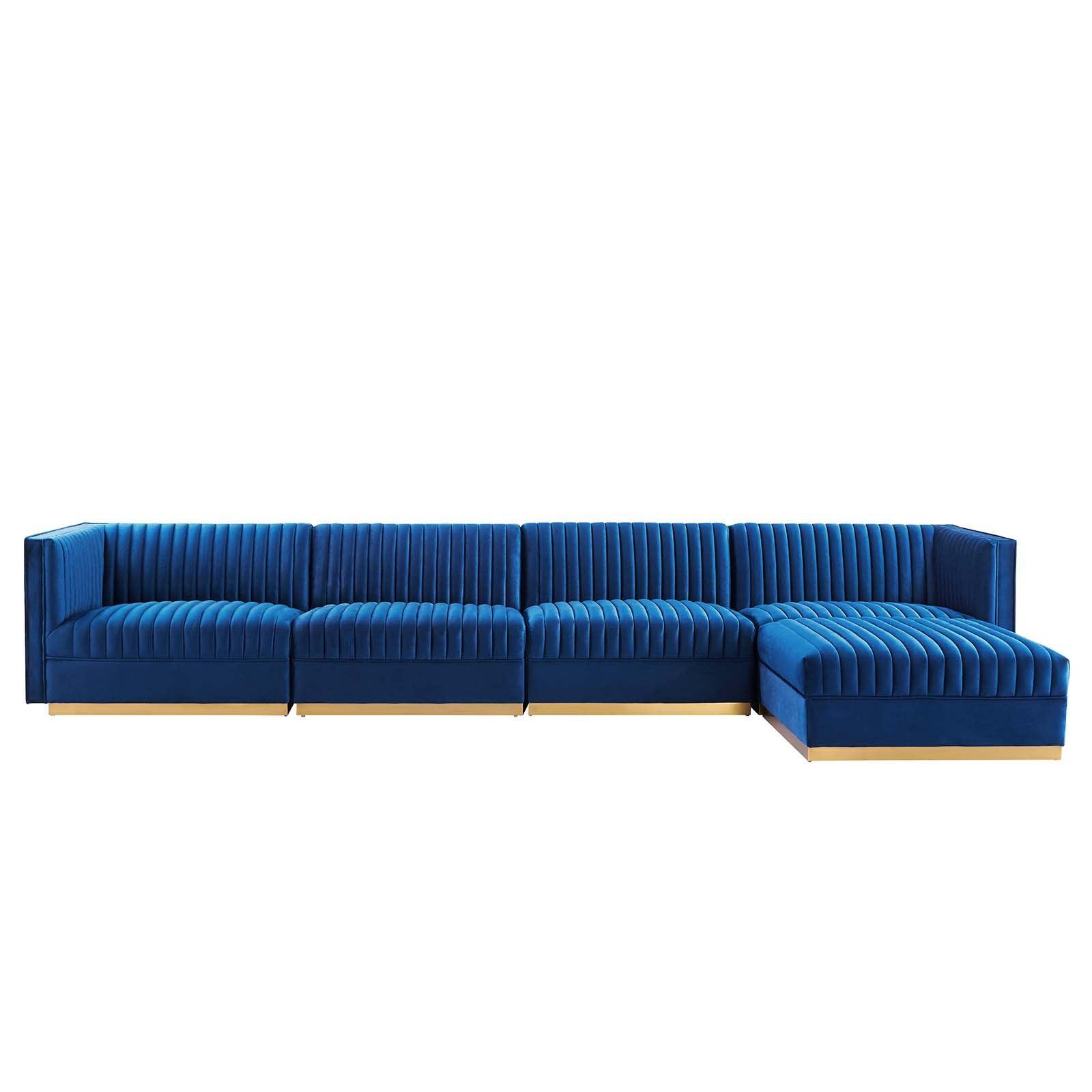 Modway Sanguine Channel Tufted Performance Velvet 5-Piece Modular Sectional Sofa FredCo