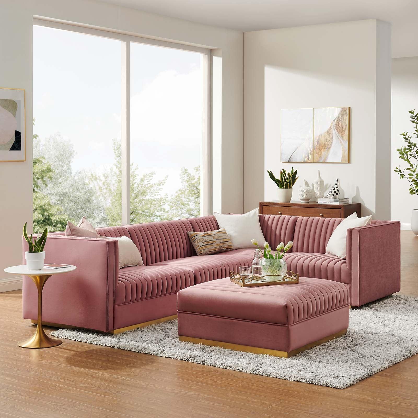 Modway Sanguine Channel Tufted Performance Velvet 5-Piece Right-Facing Modular Sectional Sofa FredCo