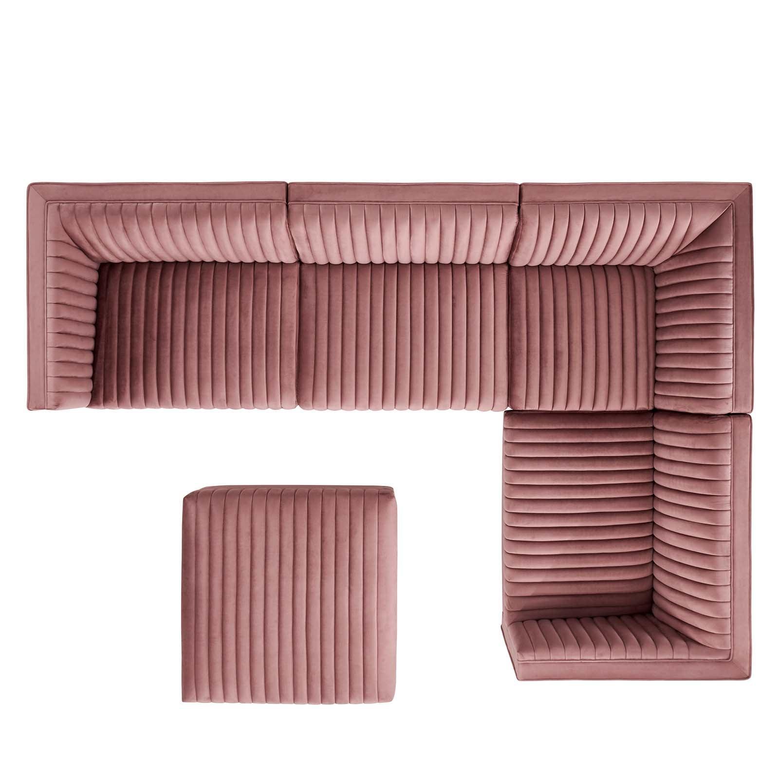 Modway Sanguine Channel Tufted Performance Velvet 5-Piece Right-Facing Modular Sectional Sofa FredCo