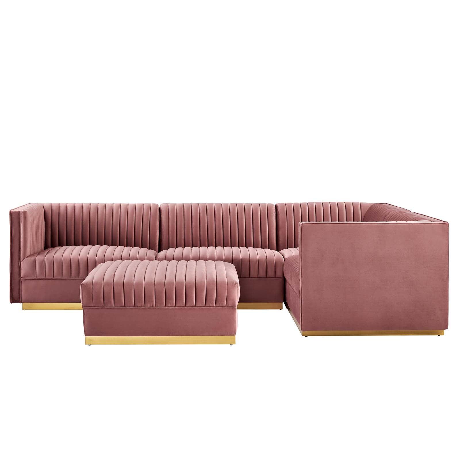 Modway Sanguine Channel Tufted Performance Velvet 5-Piece Right-Facing Modular Sectional Sofa FredCo