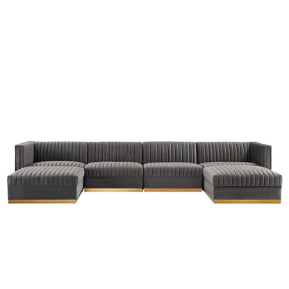 Modway Sanguine Channel Tufted Performance Velvet 6-Piece Modular Sectional Sofa FredCo