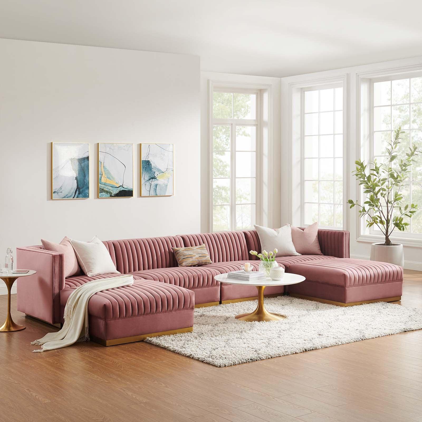 Modway Sanguine Channel Tufted Performance Velvet 6-Piece Modular Sectional Sofa FredCo