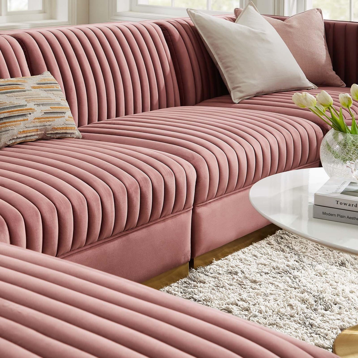 Modway Sanguine Channel Tufted Performance Velvet 6-Piece Modular Sectional Sofa FredCo