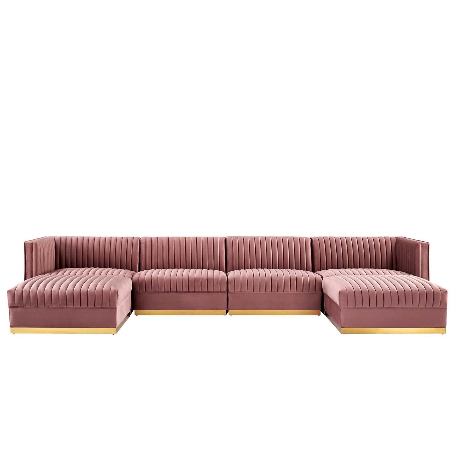 Modway Sanguine Channel Tufted Performance Velvet 6-Piece Modular Sectional Sofa FredCo