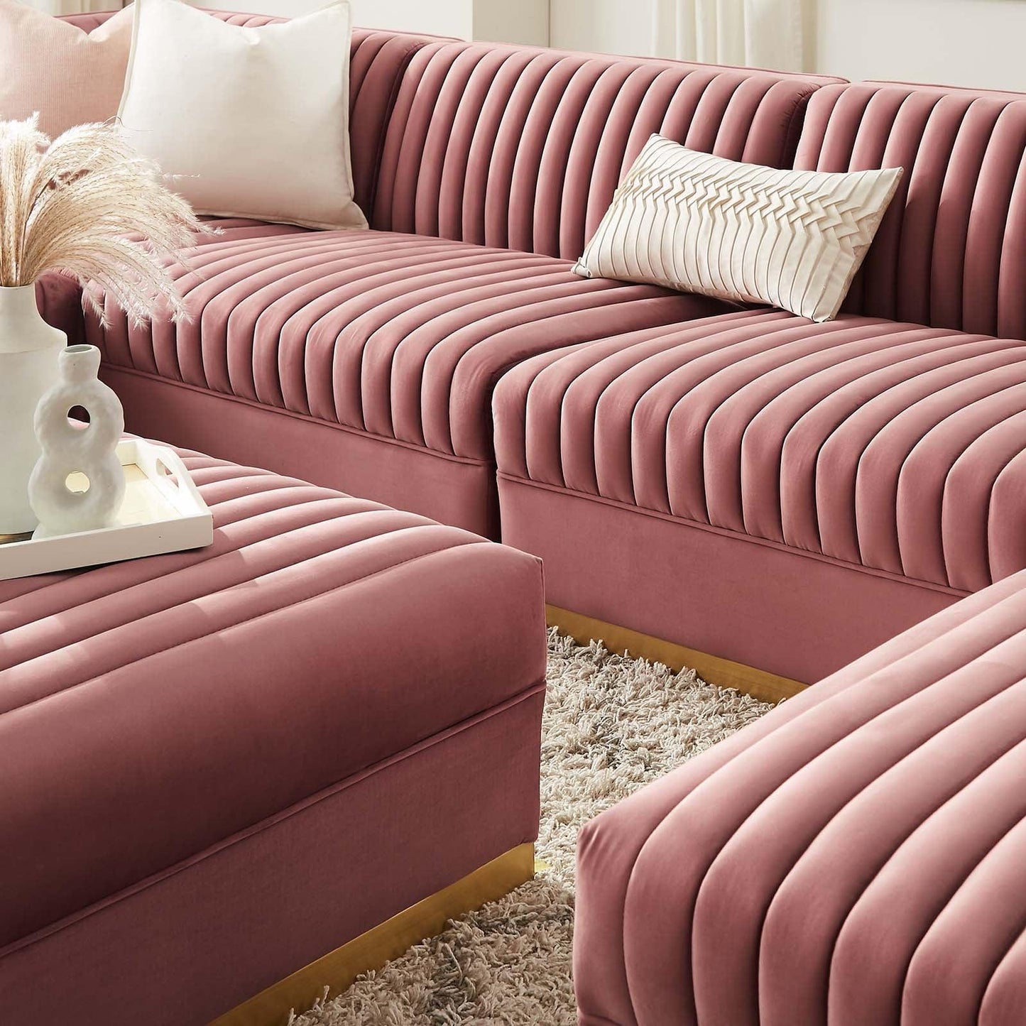 Modway Sanguine Channel Tufted Performance Velvet 7-Piece Left-Facing Modular Sectional Sofa FredCo