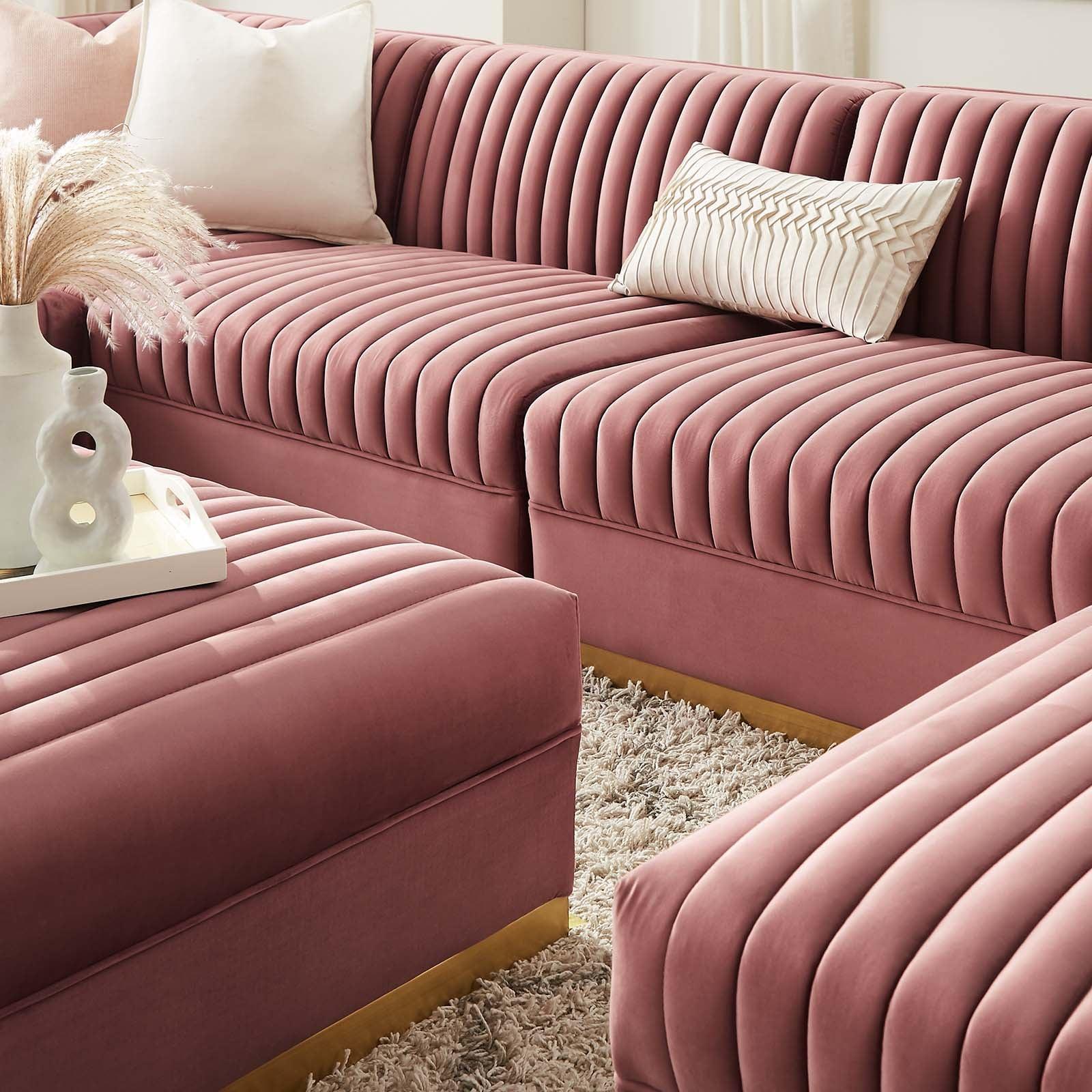 Modway Sanguine Channel Tufted Performance Velvet 7-Piece Left-Facing Modular Sectional Sofa FredCo