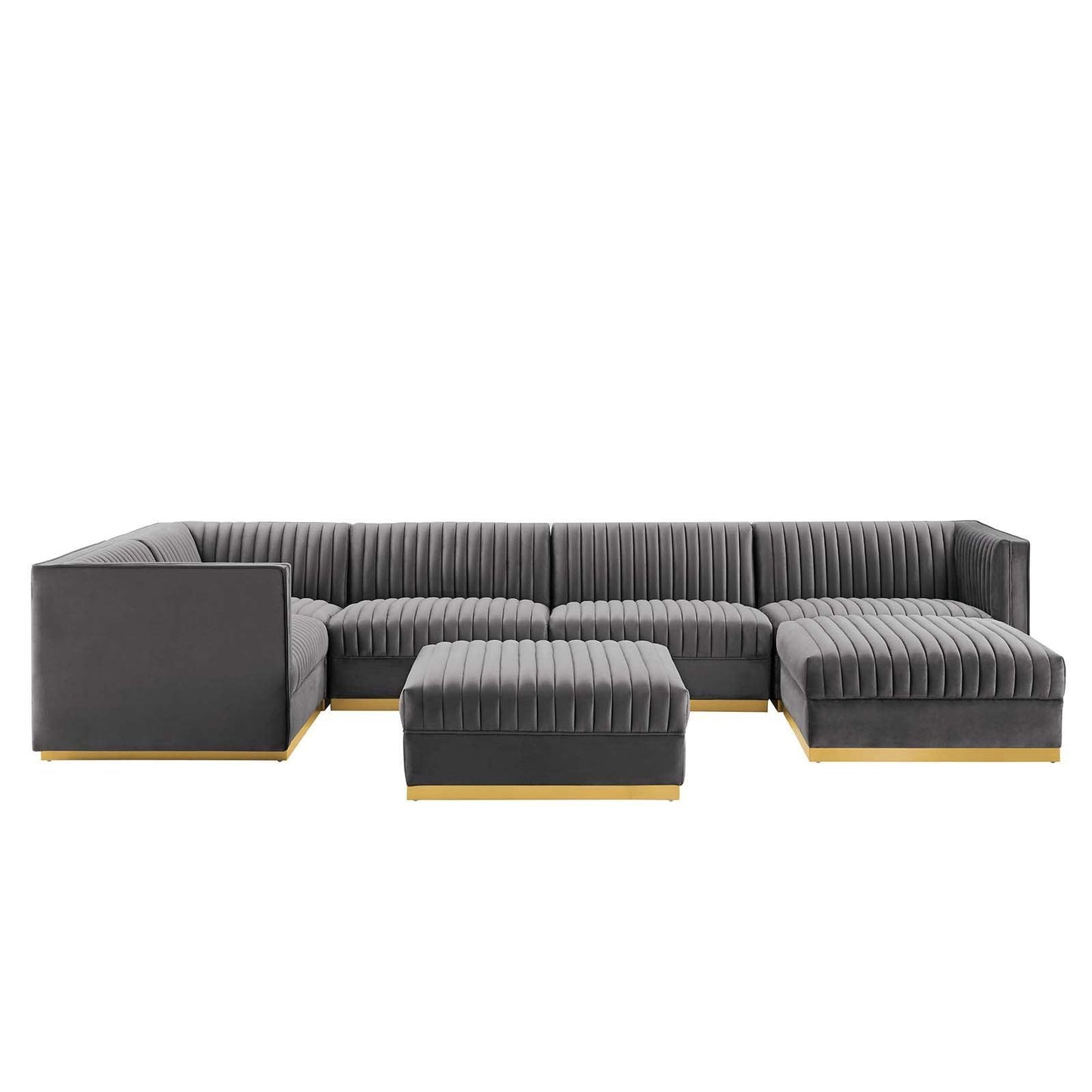 Modway Sanguine Channel Tufted Performance Velvet 7-Piece Left-Facing Modular Sectional Sofa FredCo