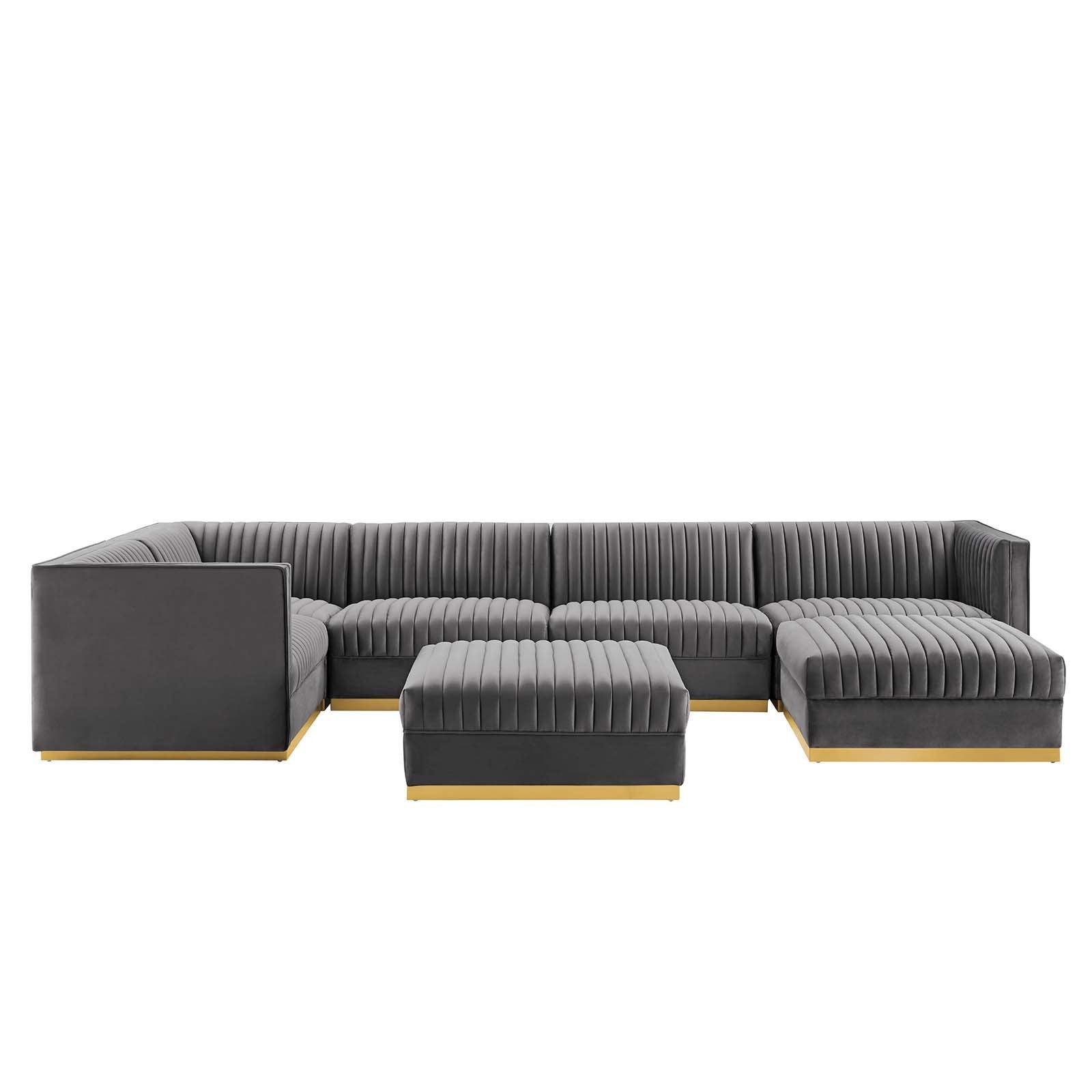 Modway Sanguine Channel Tufted Performance Velvet 7-Piece Left-Facing Modular Sectional Sofa FredCo