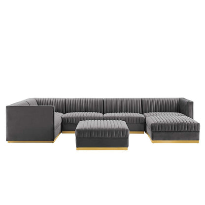 Modway Sanguine Channel Tufted Performance Velvet 7-Piece Left-Facing Modular Sectional Sofa FredCo