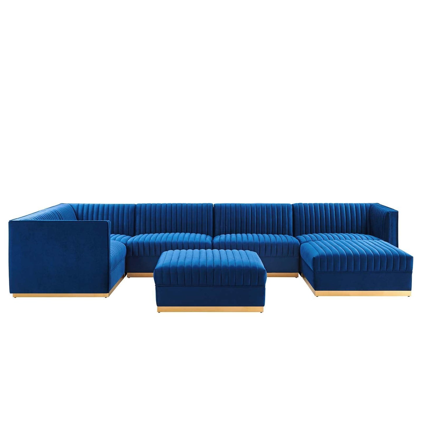 Modway Sanguine Channel Tufted Performance Velvet 7-Piece Left-Facing Modular Sectional Sofa FredCo