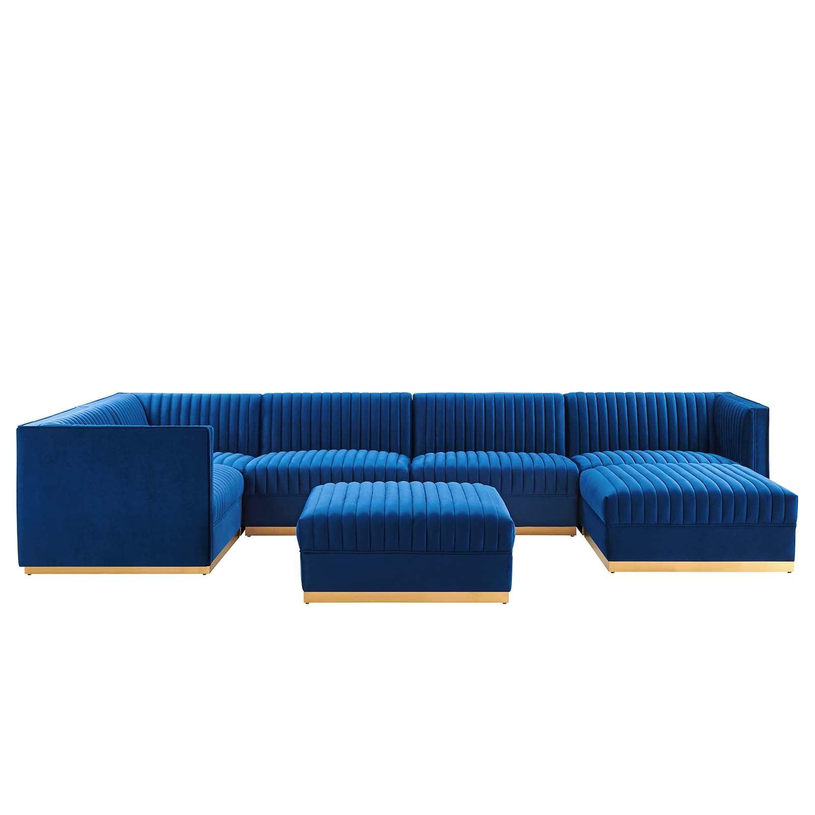 Modway Sanguine Channel Tufted Performance Velvet 7-Piece Left-Facing Modular Sectional Sofa FredCo