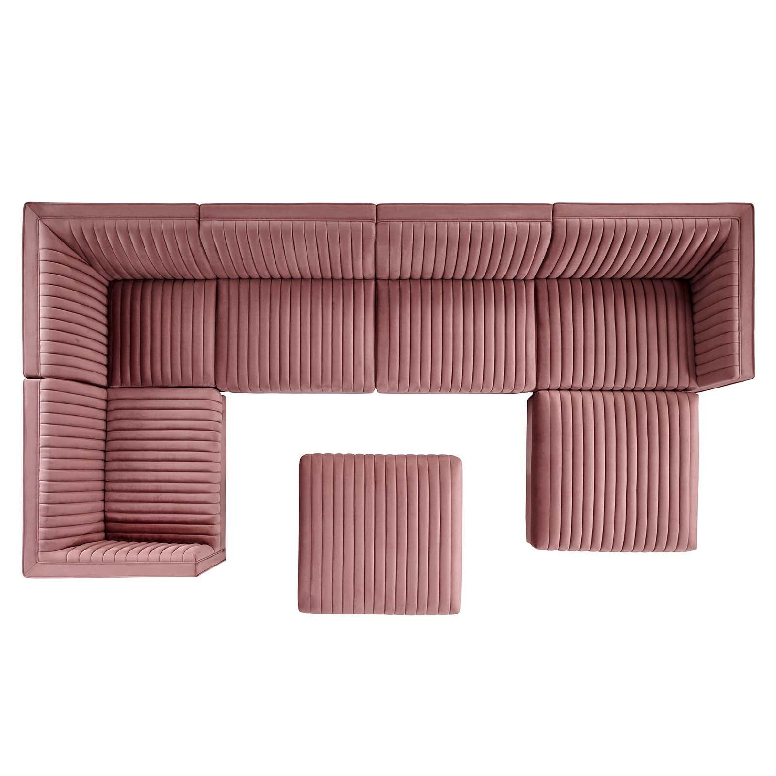 Modway Sanguine Channel Tufted Performance Velvet 7-Piece Left-Facing Modular Sectional Sofa FredCo
