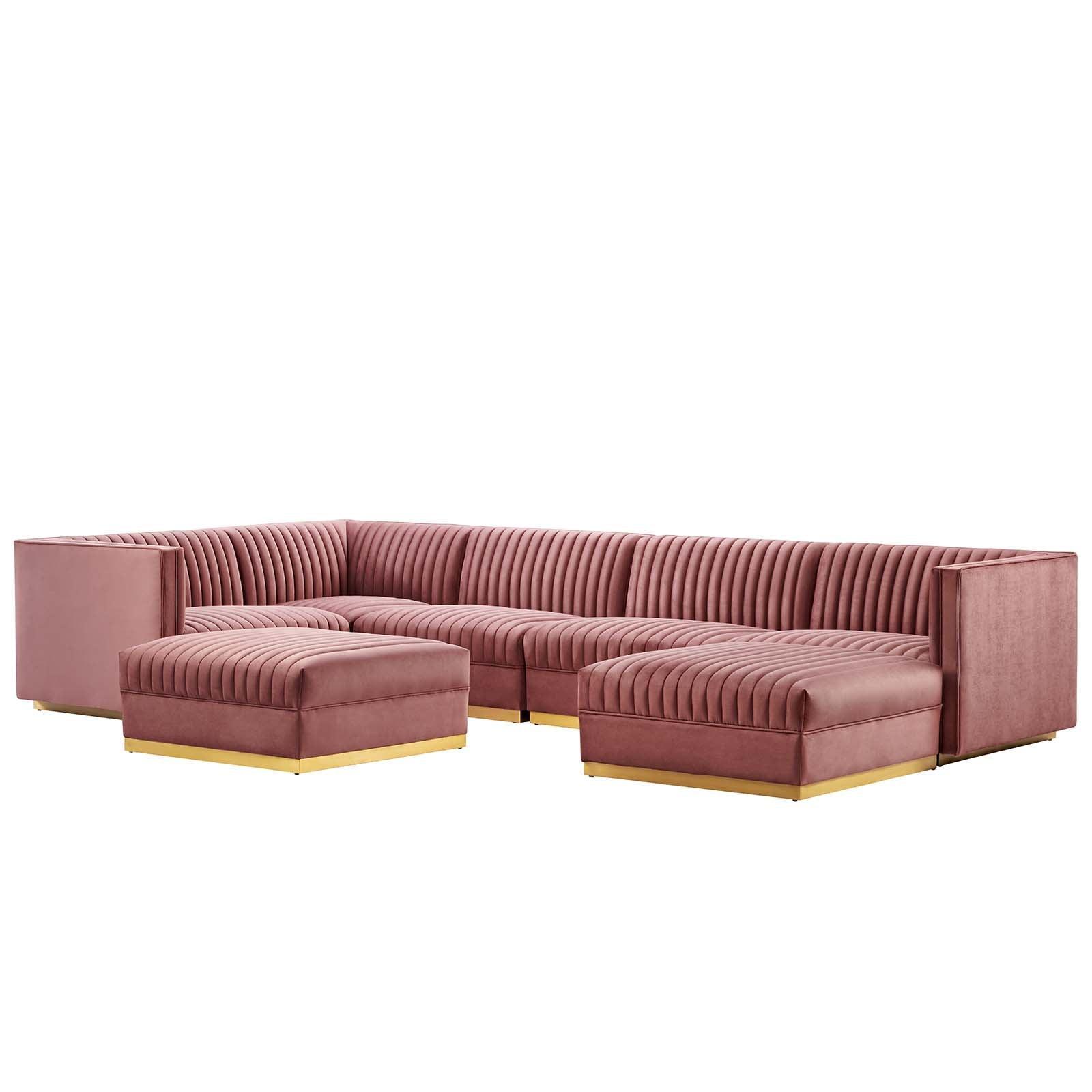 Modway Sanguine Channel Tufted Performance Velvet 7-Piece Left-Facing Modular Sectional Sofa FredCo