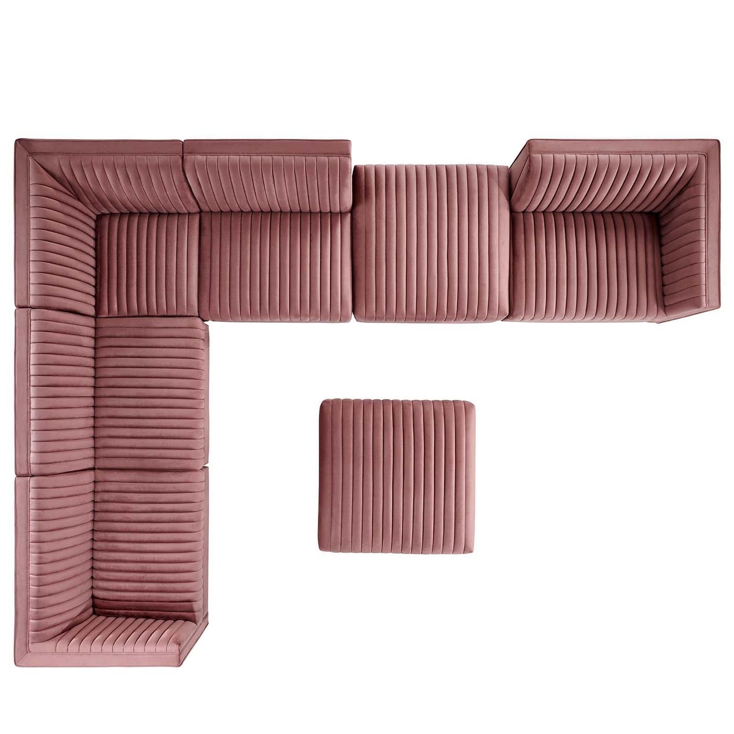 Modway Sanguine Channel Tufted Performance Velvet 7-Piece Left-Facing Modular Sectional Sofa FredCo