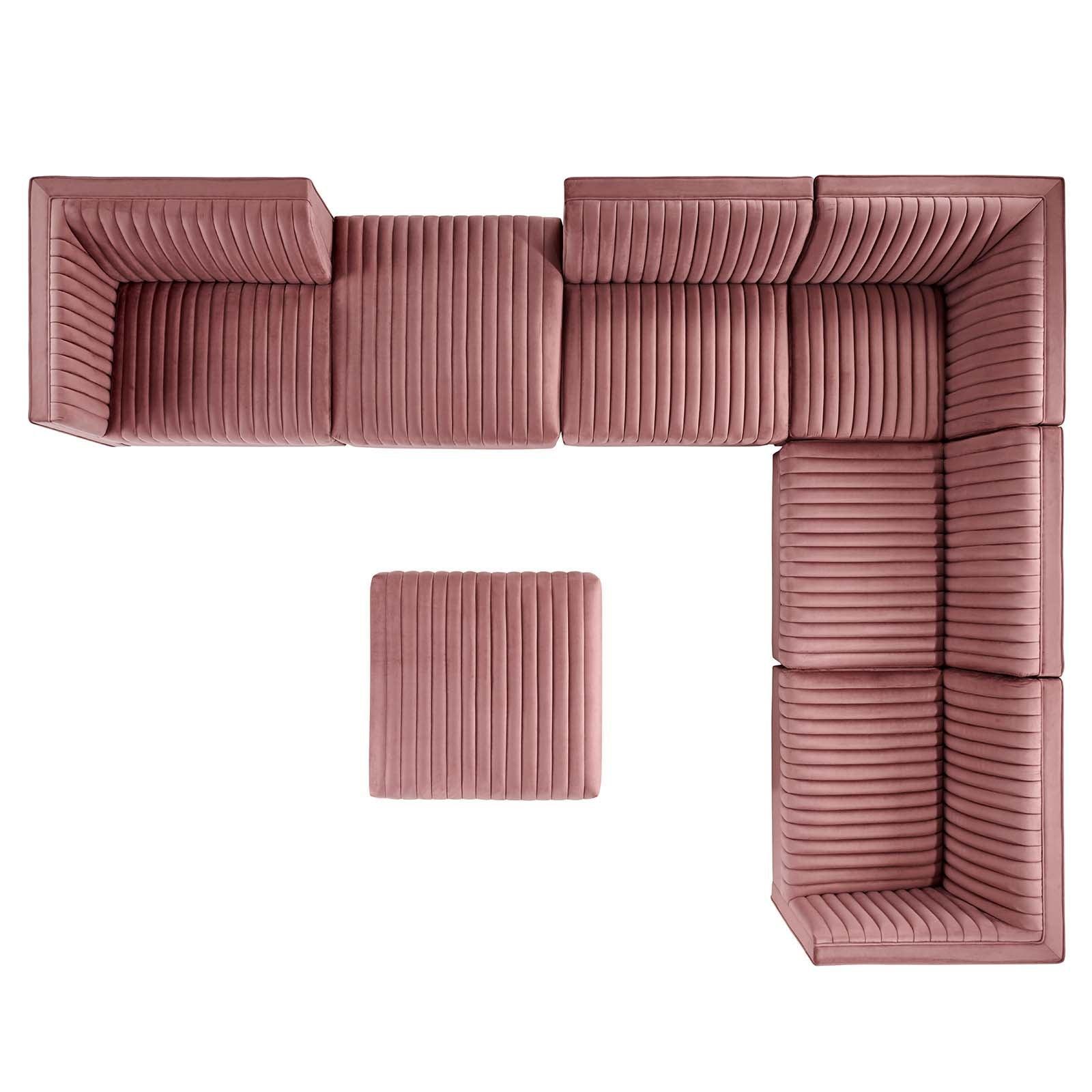Modway Sanguine Channel Tufted Performance Velvet 7-Piece Right-Facing Modular Sectional Sofa FredCo