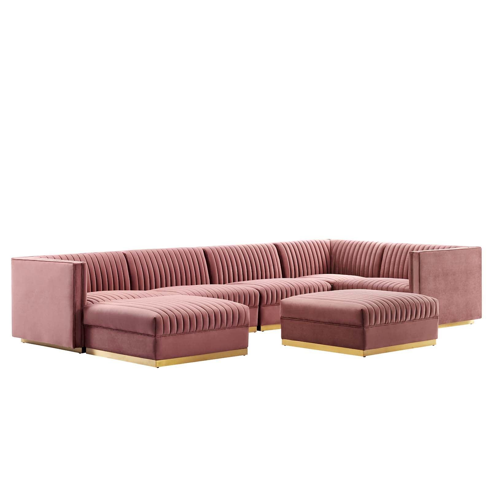 Modway Sanguine Channel Tufted Performance Velvet 7-Piece Right-Facing Modular Sectional Sofa FredCo