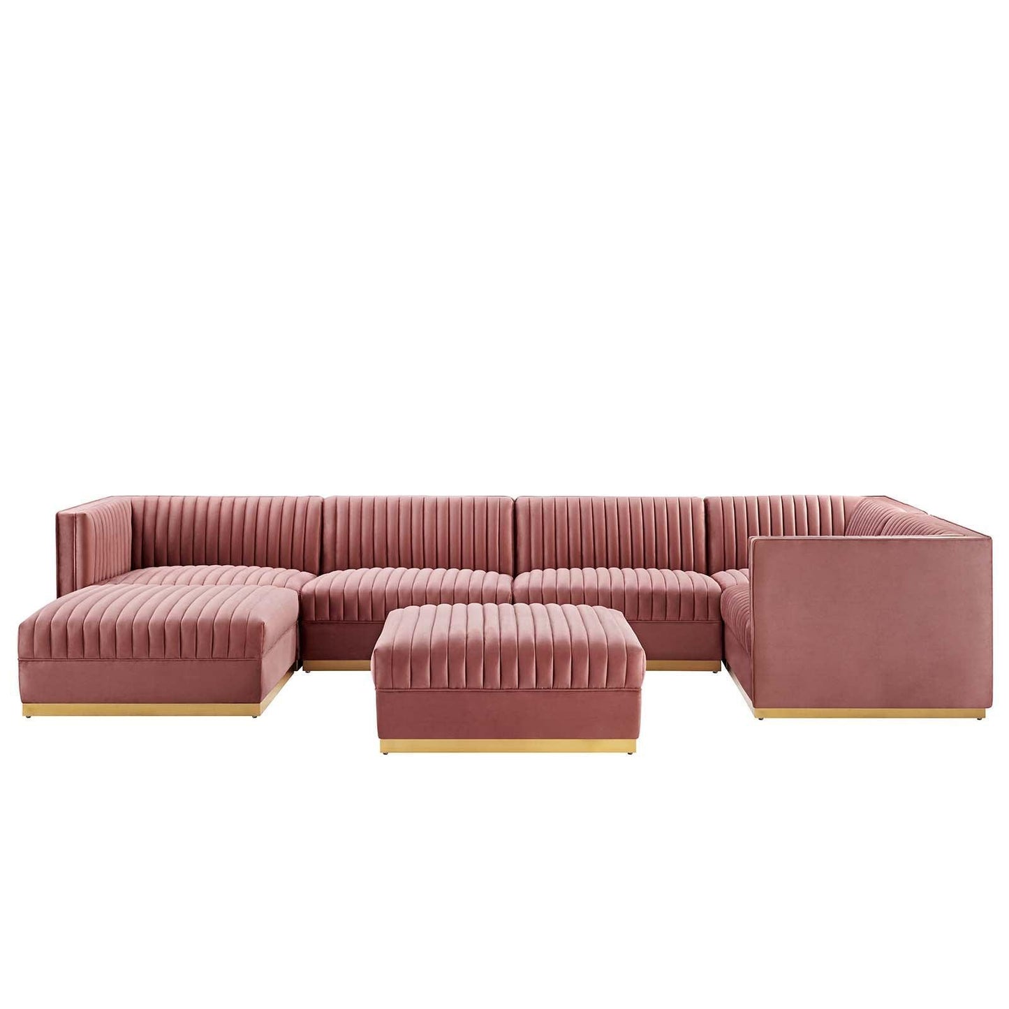 Modway Sanguine Channel Tufted Performance Velvet 7-Piece Right-Facing Modular Sectional Sofa FredCo