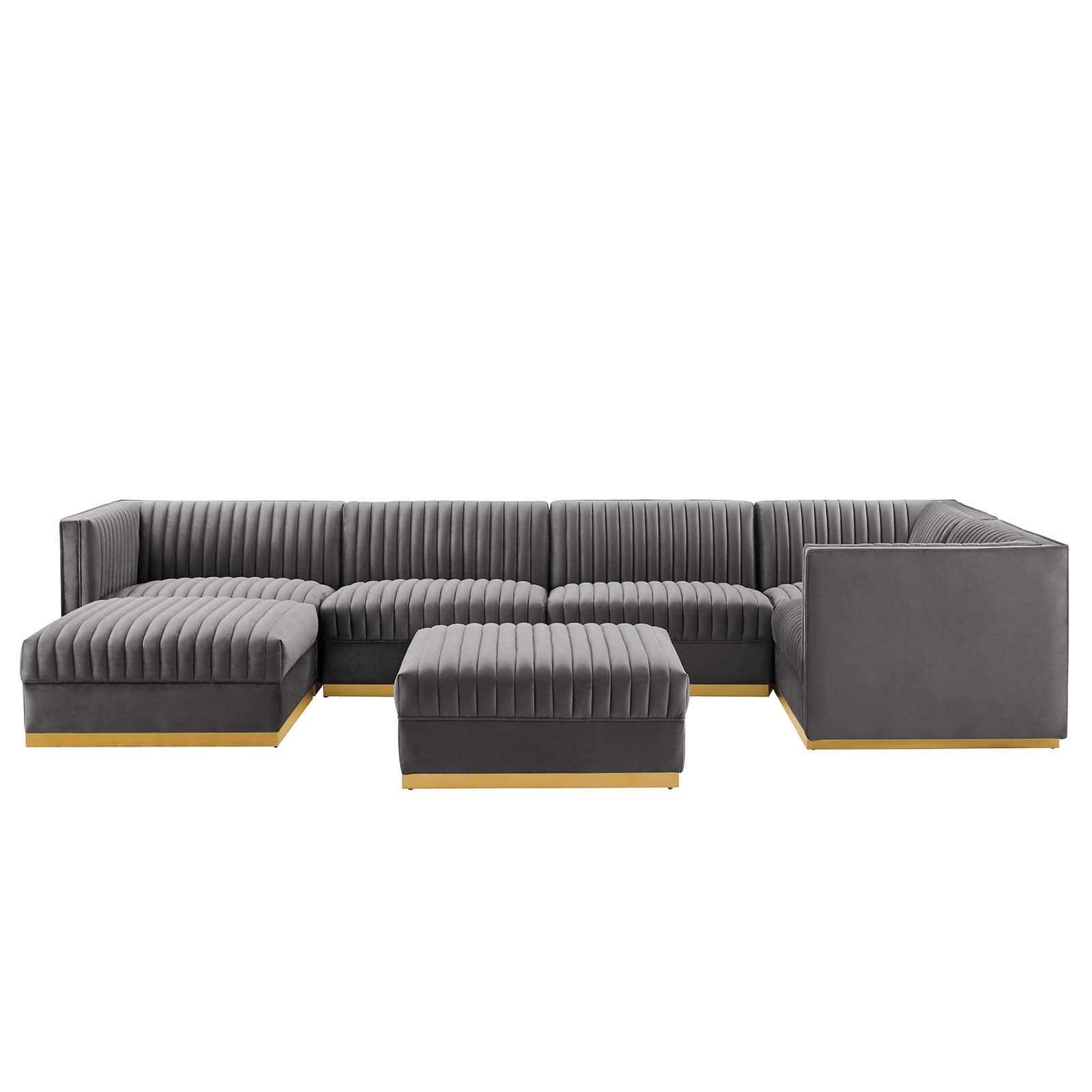 Modway Sanguine Channel Tufted Performance Velvet 7-Piece Right-Facing Modular Sectional Sofa FredCo