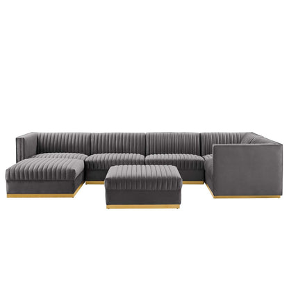Modway Sanguine Channel Tufted Performance Velvet 7-Piece Right-Facing Modular Sectional Sofa FredCo