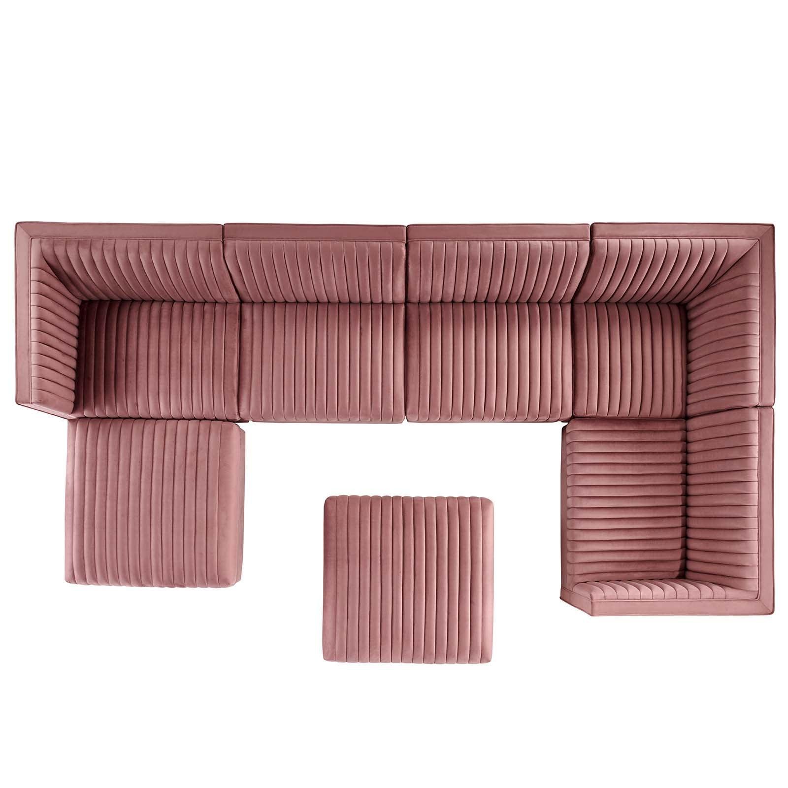 Modway Sanguine Channel Tufted Performance Velvet 7-Piece Right-Facing Modular Sectional Sofa FredCo