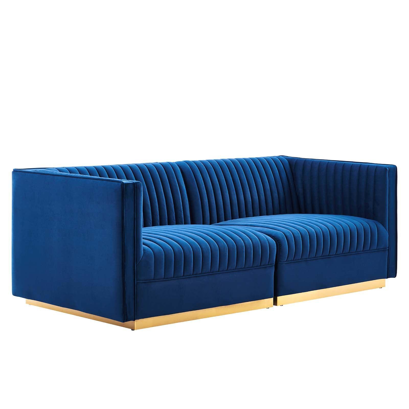 Modway Sanguine Channel Tufted Performance Velvet Modular Sectional Sofa Loveseat FredCo