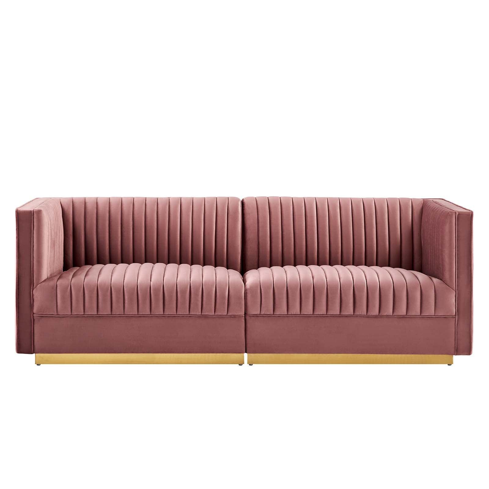 Modway Sanguine Channel Tufted Performance Velvet Modular Sectional Sofa Loveseat FredCo