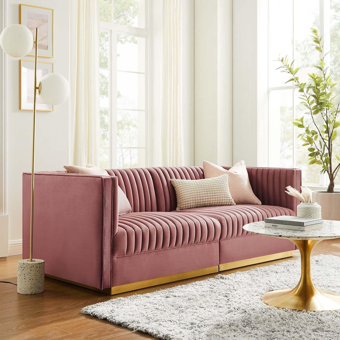 Modway Sanguine Channel Tufted Performance Velvet Modular Sectional Sofa Loveseat FredCo